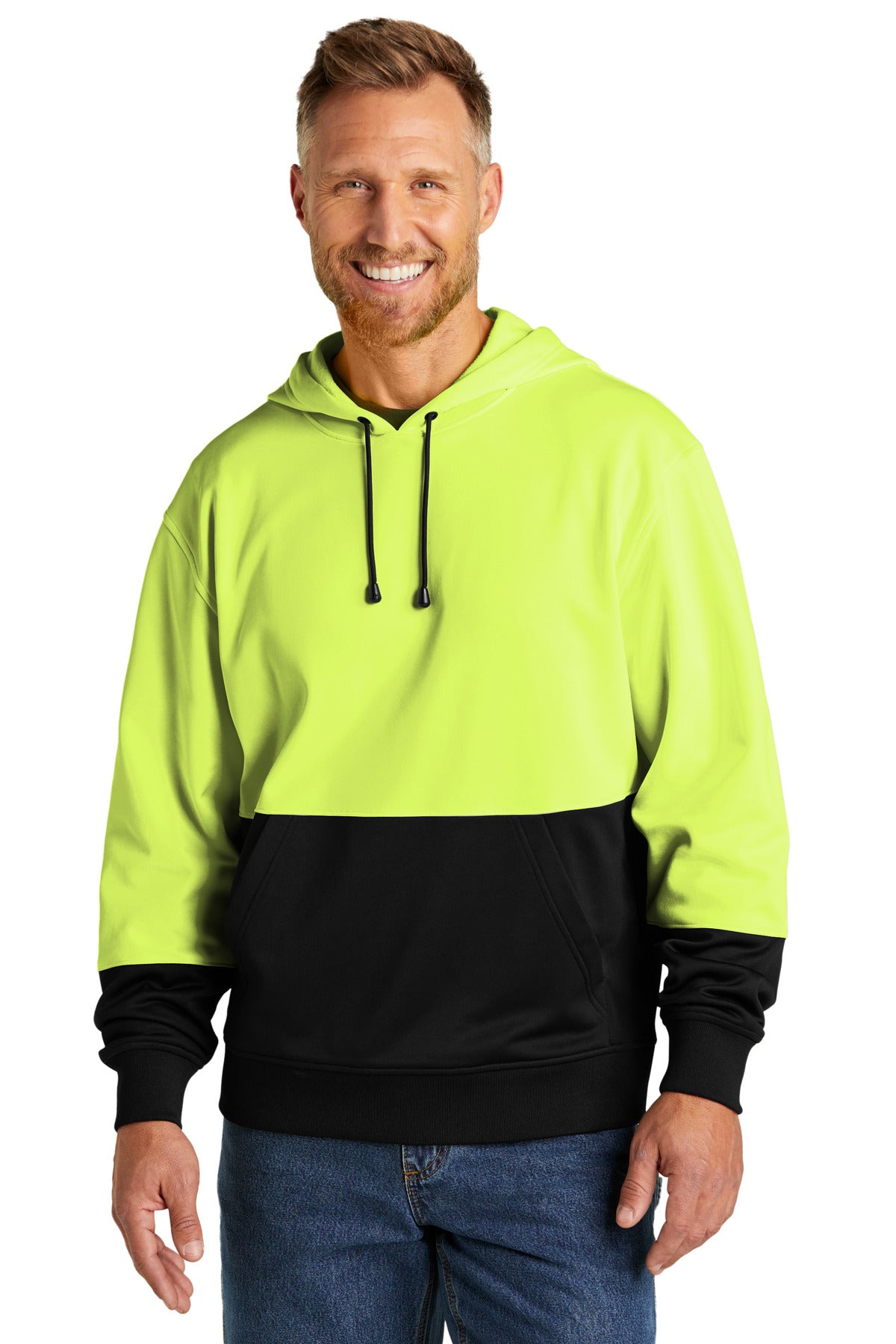 Safety yellow pullover fleece front