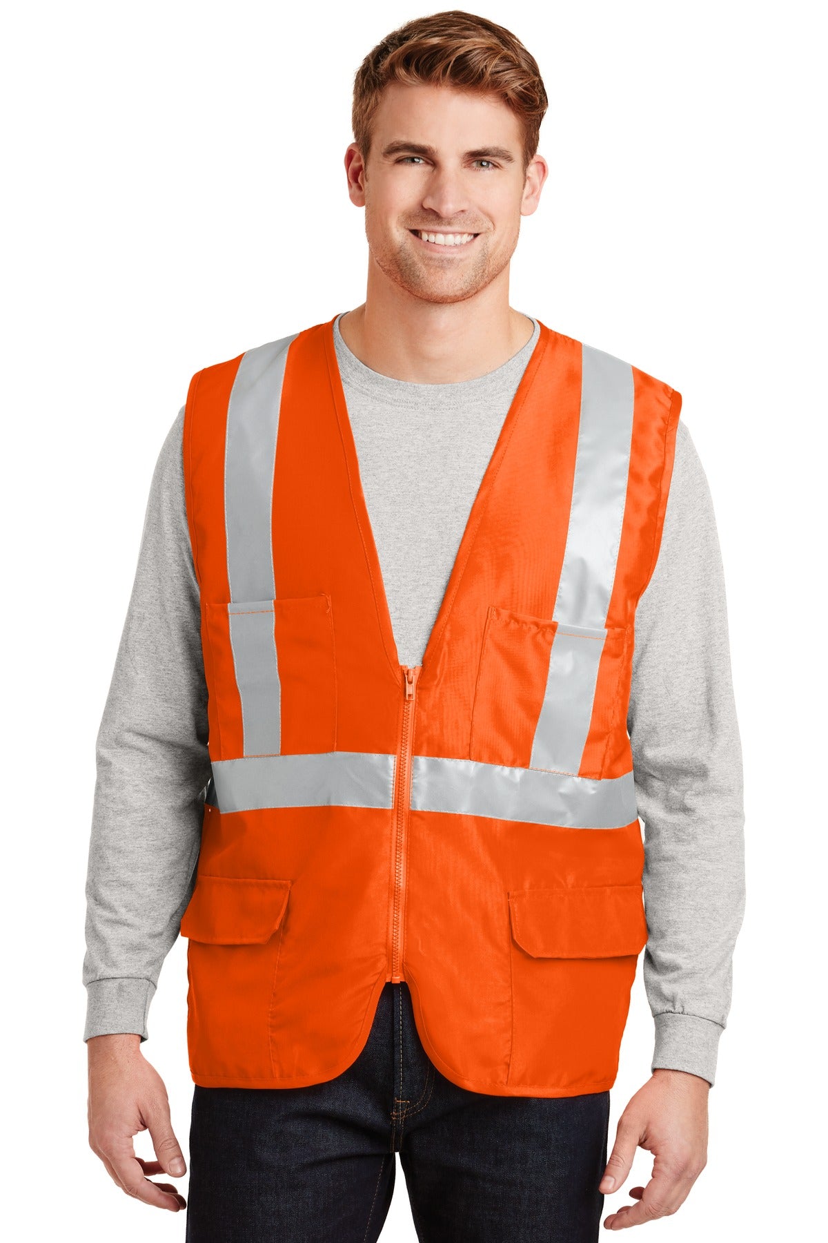 Safety orange high-visibility work vest front