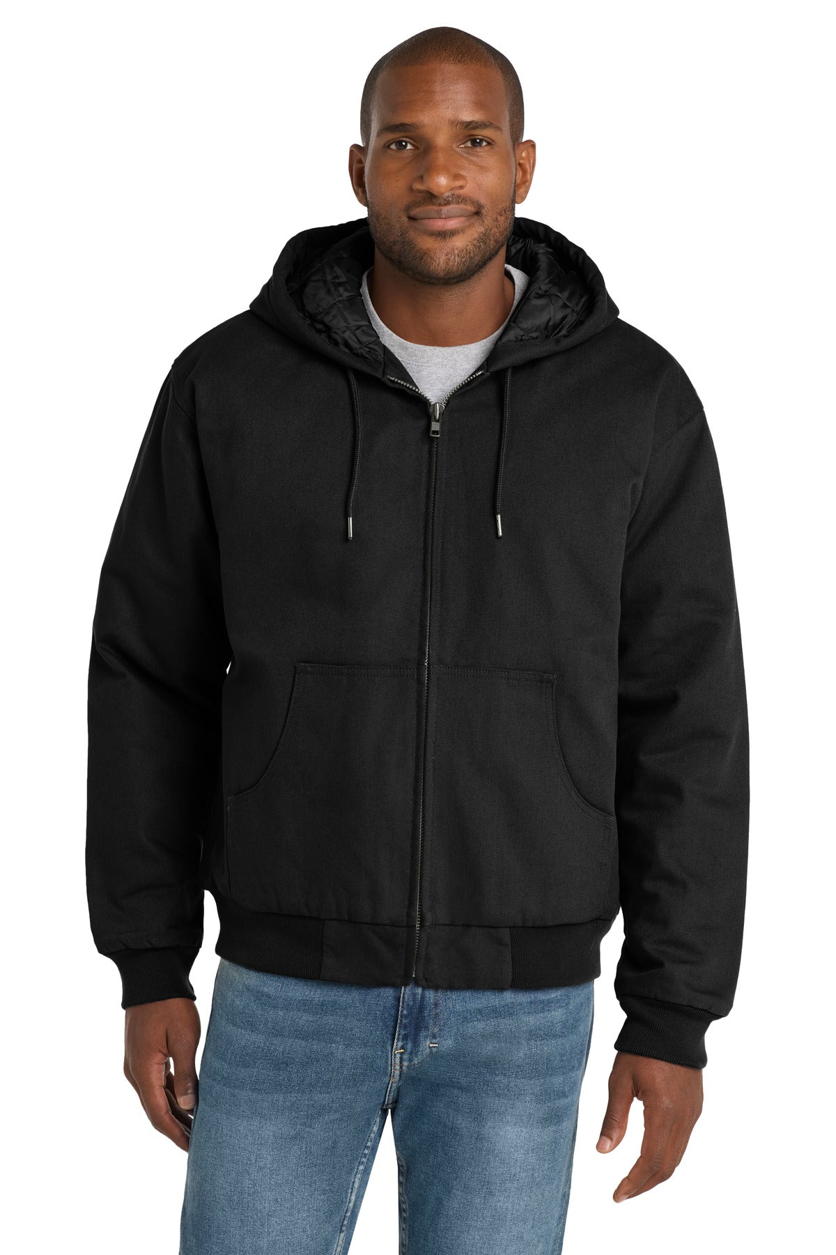 Black hooded work jacket