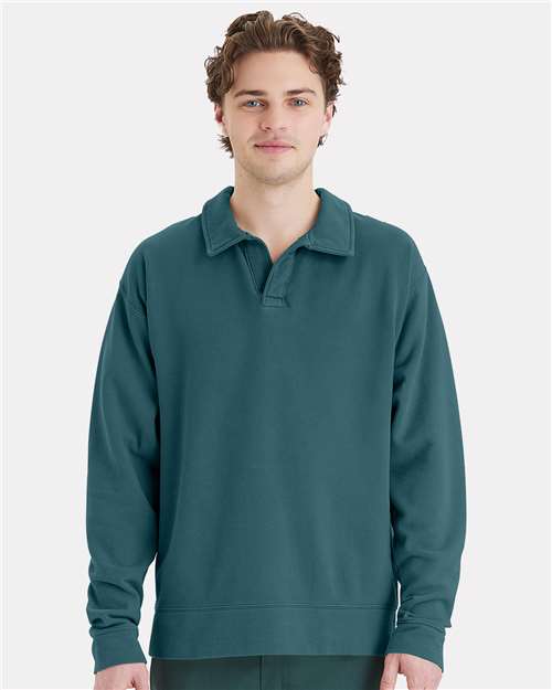 Unisex Garment-Dyed Polo Collar Sweatshirt - ComfortWash by Hanes - GDH490