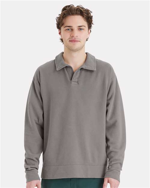 Unisex Garment-Dyed Polo Collar Sweatshirt - ComfortWash by Hanes - GDH490