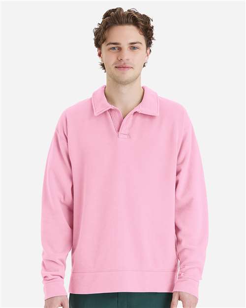 Unisex Garment-Dyed Polo Collar Sweatshirt - ComfortWash by Hanes - GDH490