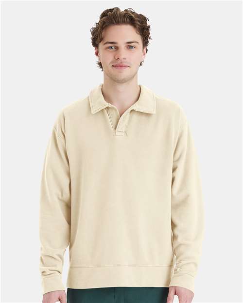 Unisex Garment-Dyed Polo Collar Sweatshirt - ComfortWash by Hanes - GDH490