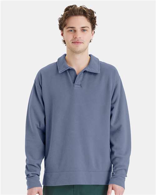 Unisex Garment-Dyed Polo Collar Sweatshirt - ComfortWash by Hanes - GDH490