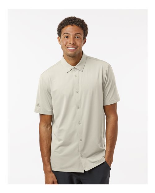 Men's Full Button Down Short Sleeve Shirt - Adidas - A595