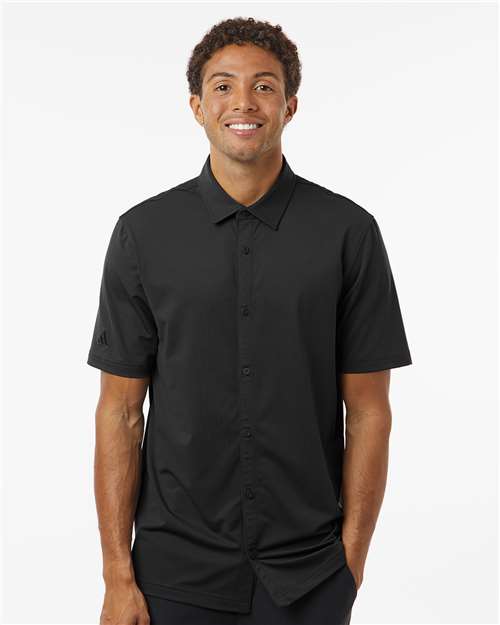 Men's Full Button Down Short Sleeve Shirt - Adidas - A595