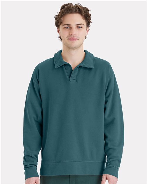 Unisex Garment-Dyed Polo Collar Sweatshirt - ComfortWash by Hanes - GDH490
