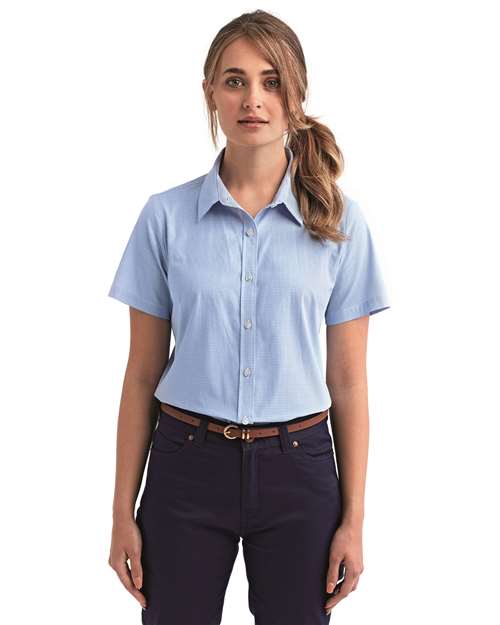 Women's Microcheck Gingham Short Sleeve Cotton Dress Shirt - Artisan Collection by Reprime - RP321