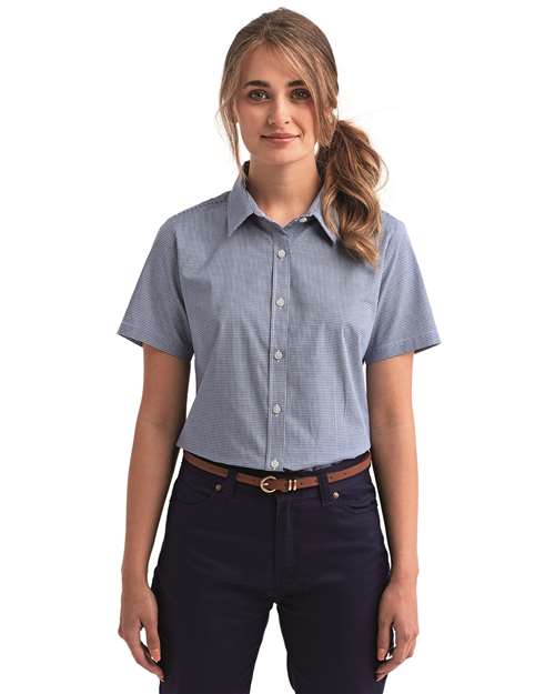 Women's Microcheck Gingham Short Sleeve Cotton Dress Shirt - Artisan Collection by Reprime - RP321