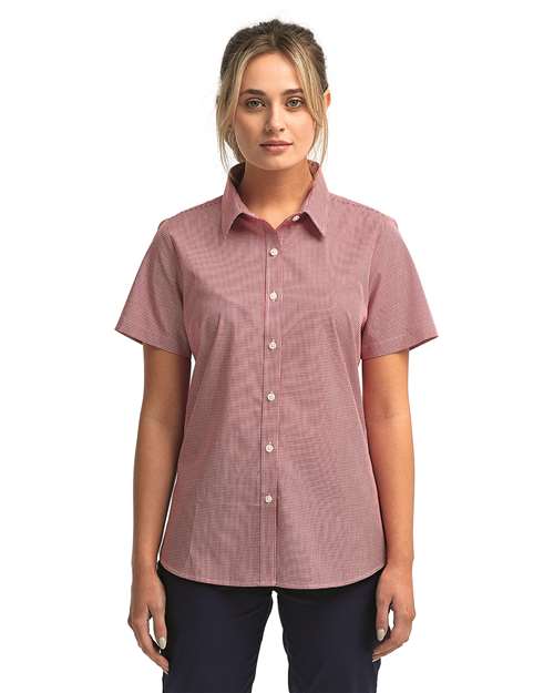 Women's Microcheck Gingham Short Sleeve Cotton Dress Shirt - Artisan Collection by Reprime - RP321