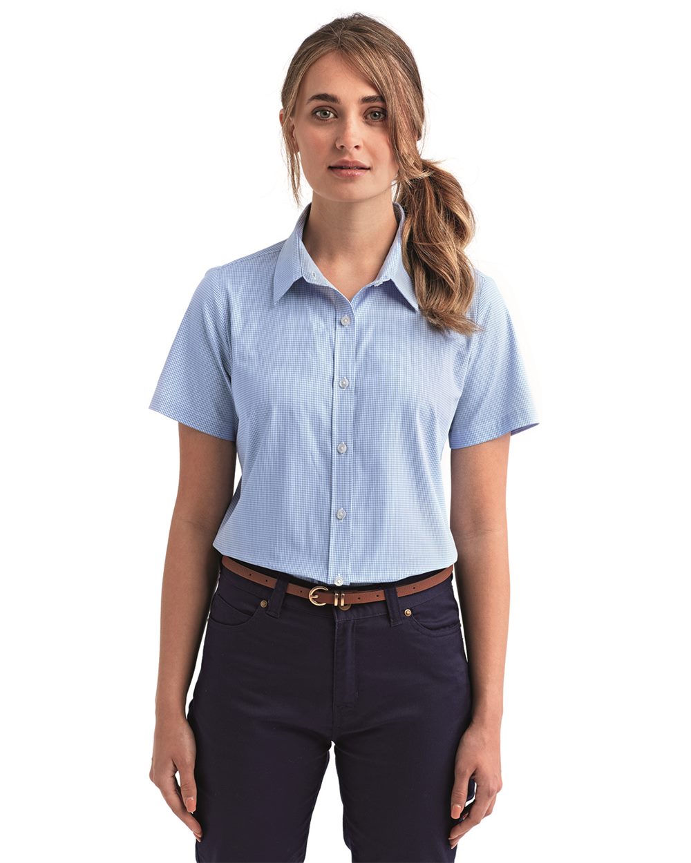 Women's Microcheck Gingham Short Sleeve Cotton Dress Shirt - Artisan Collection by Reprime - RP321