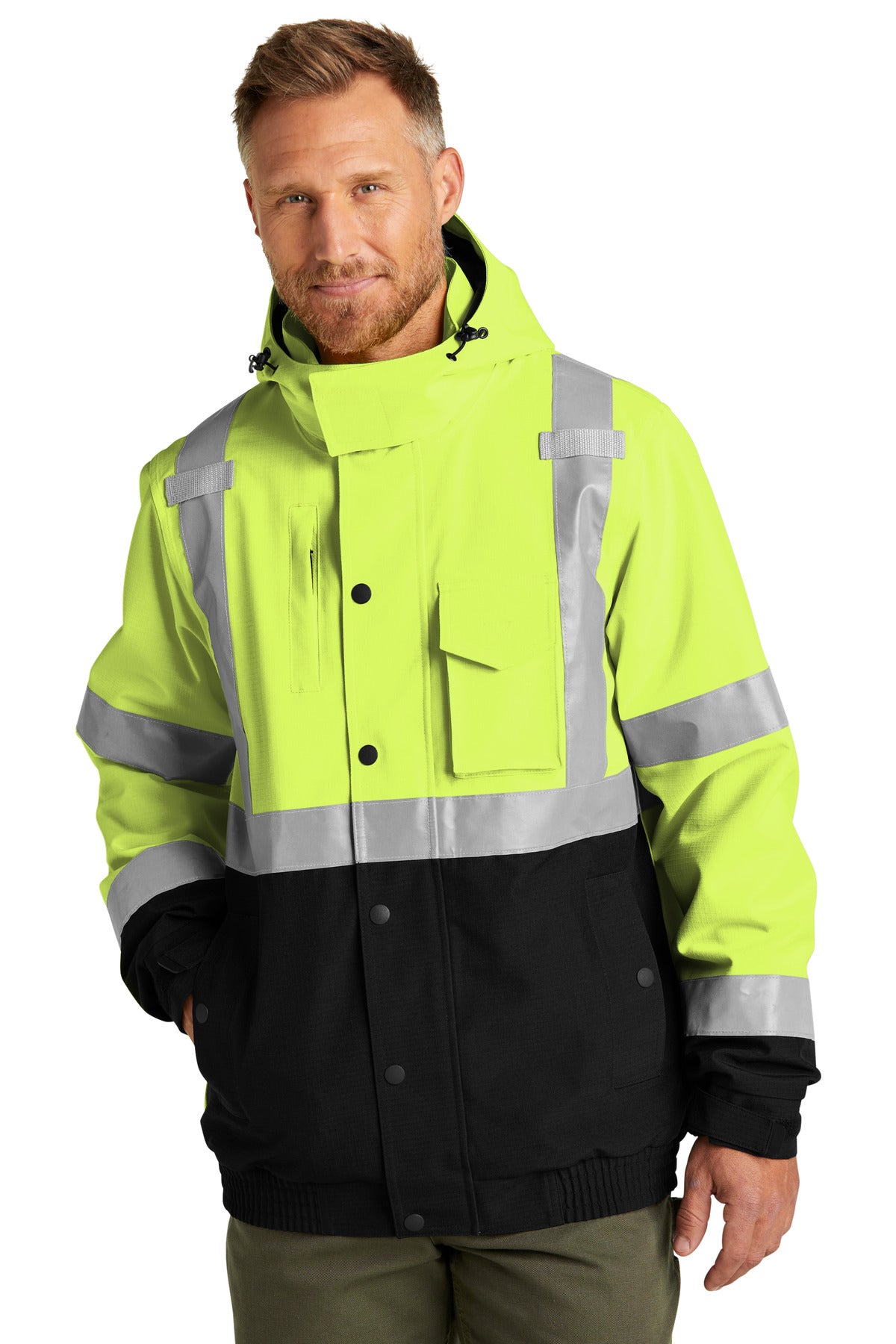 Safety yellow work jacket front