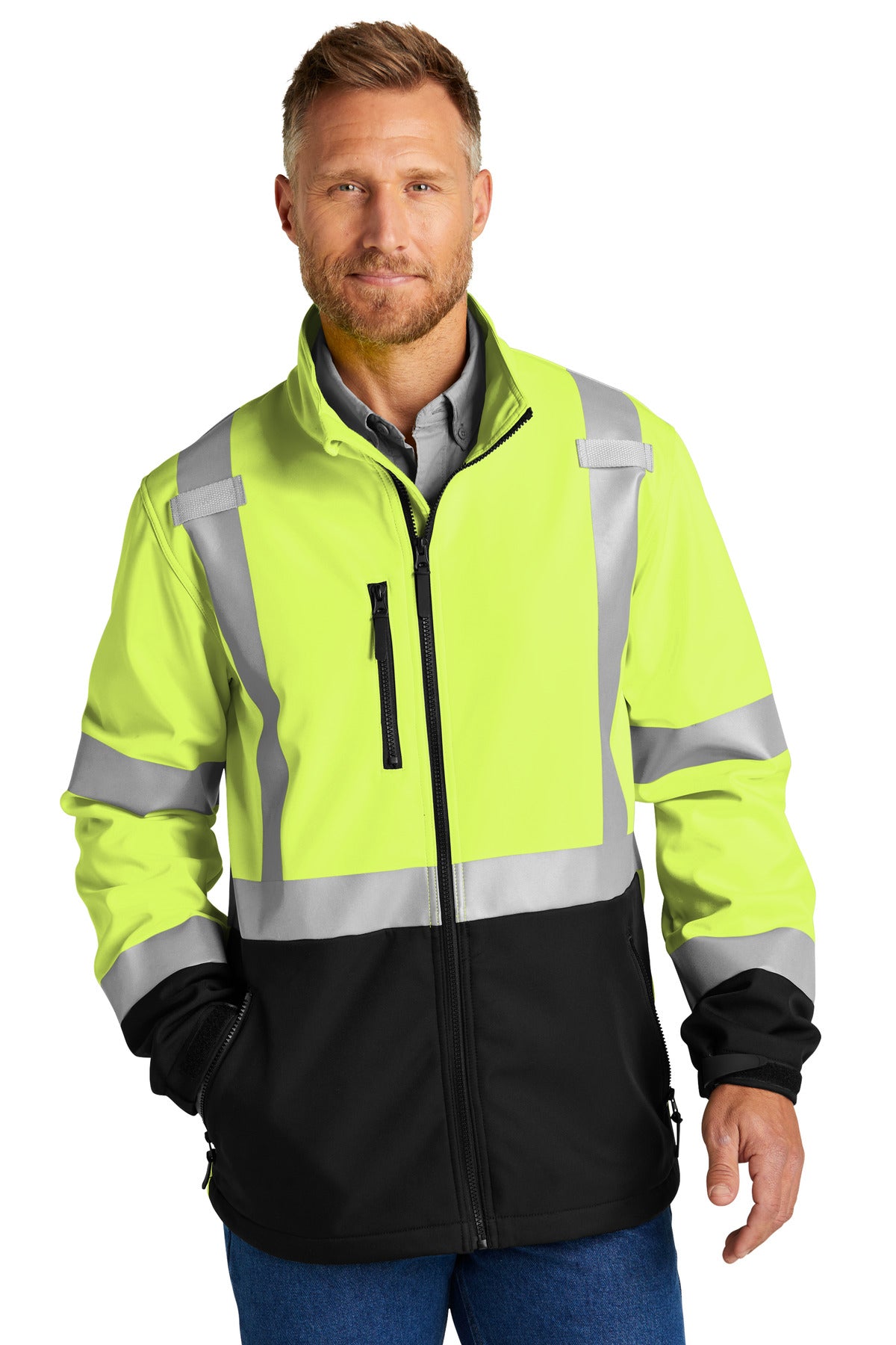 High-visibility safety jacket front