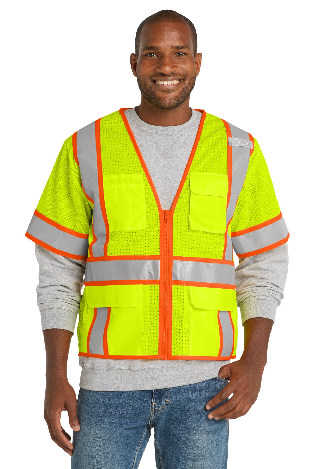CornerStone  ®  ANSI 107 Class 3 Surveyor Mesh Zippered Two-Tone Short Sleeve Vest. CSV106