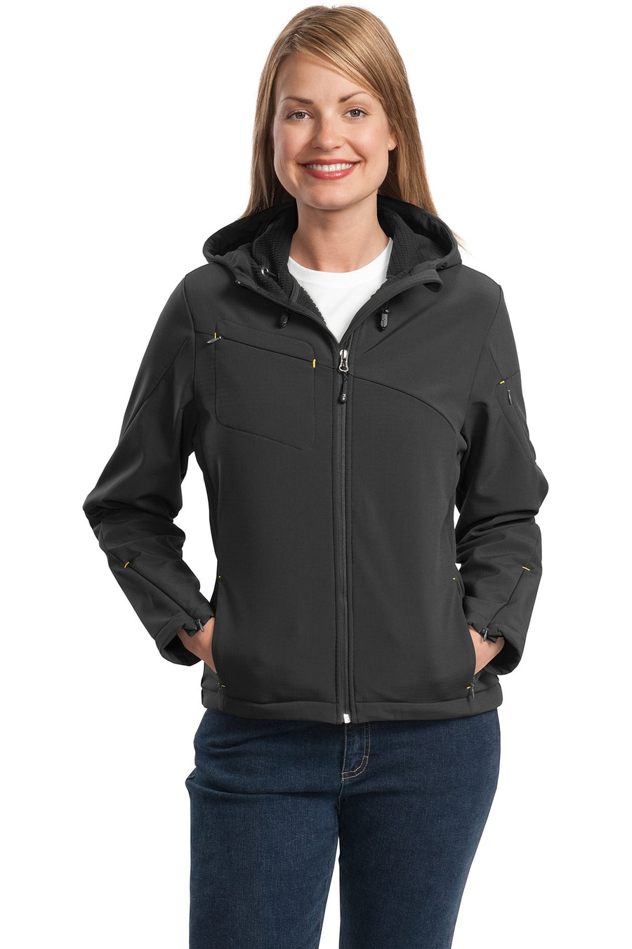 Port Authority Textured Hooded Soft Shell Jacket.