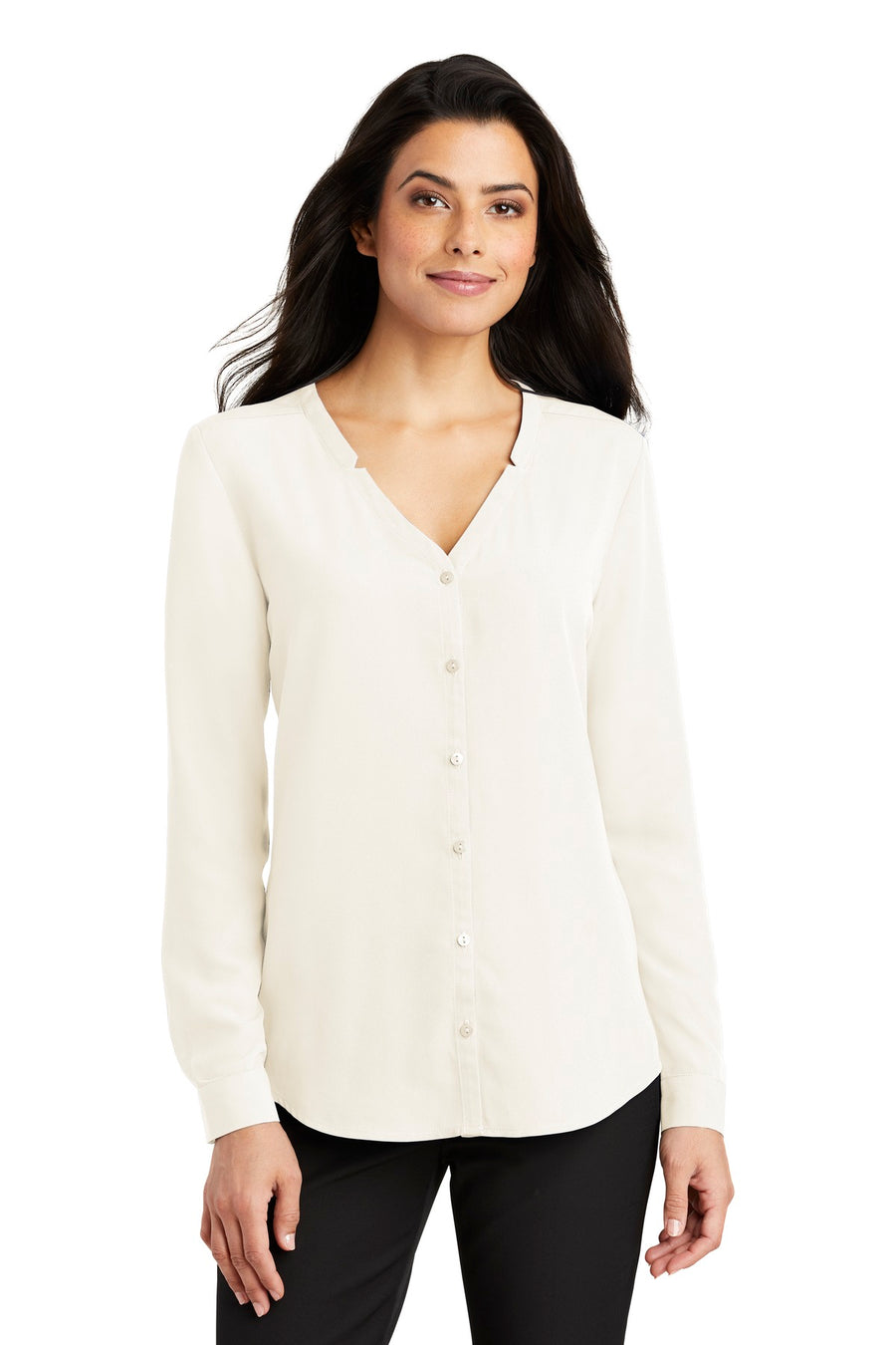 Port Authority Long Sleeve Button-Front Blouse.
