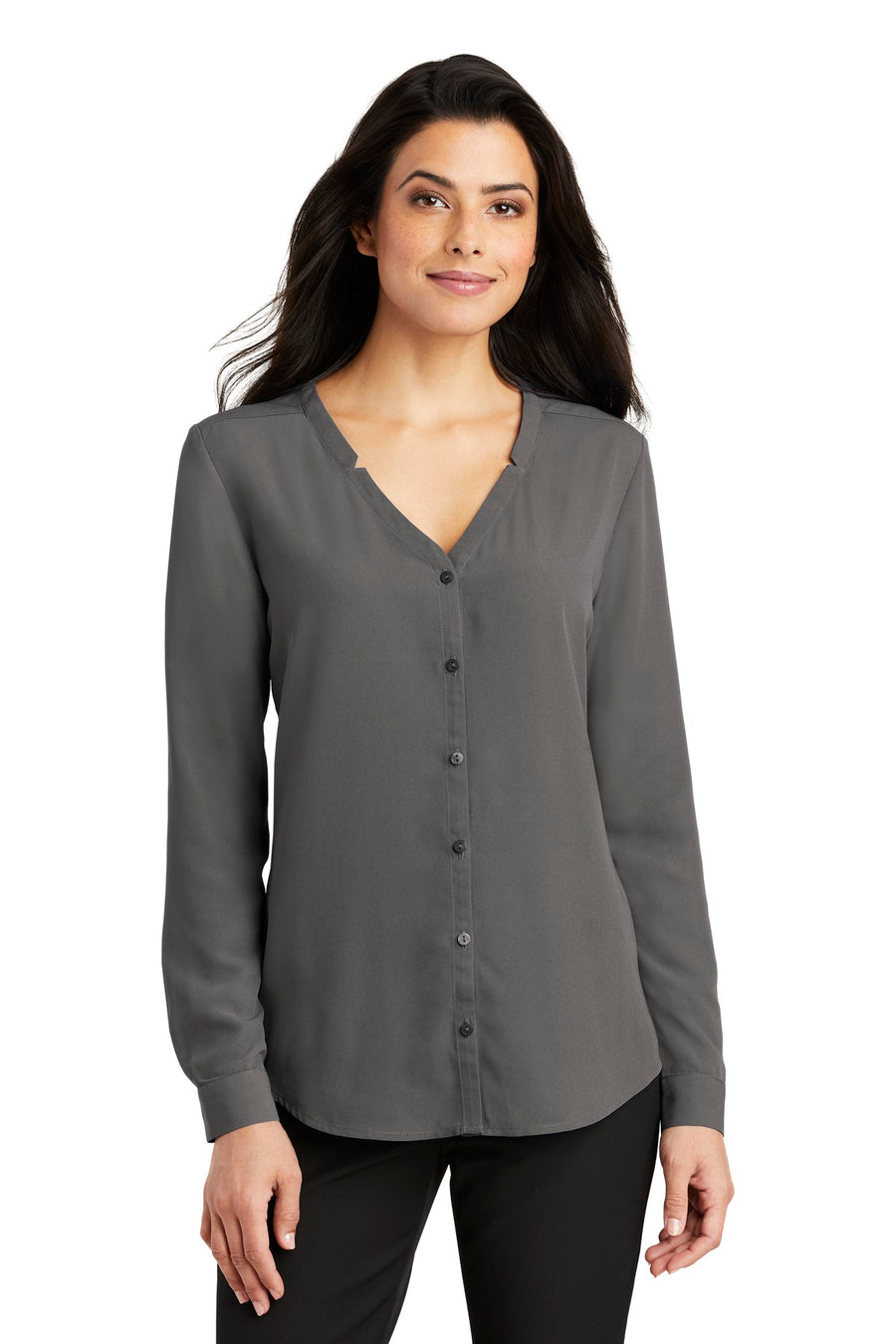 Port Authority Long Sleeve Button-Front Blouse.